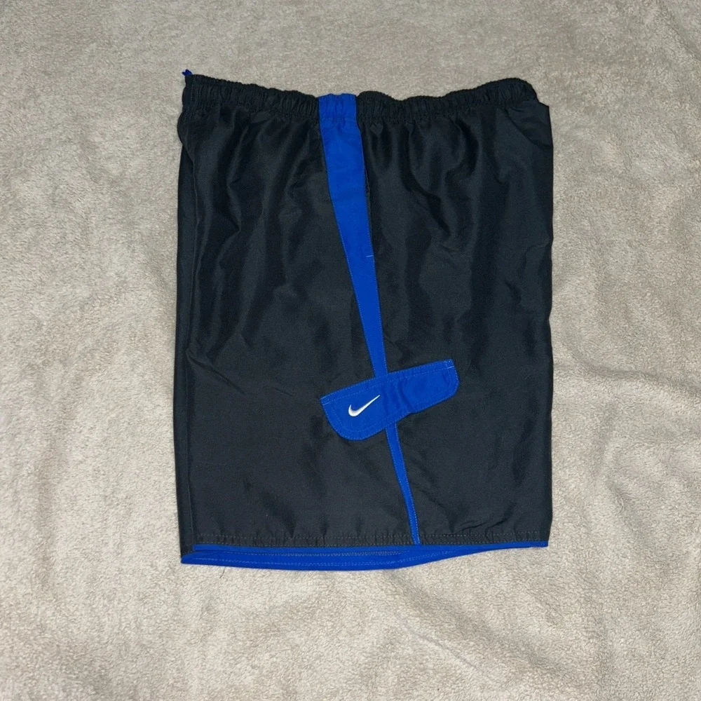 Nike Men's Swim Shorts Gray Mesh Lined Large Blue Stripe‎
